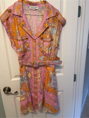 Hale Bob Pink and Orange Paisley Shirt Dress